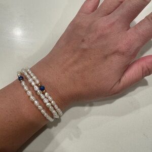 Vintage seed Pearl and lapis lazuli Bracelet 14k gold beads